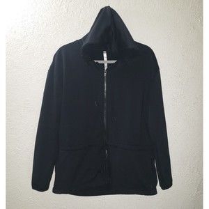 Fabletics Sz M Black Hooded Sweatshirt Full Zip Jacket Waist Drawstring Women's